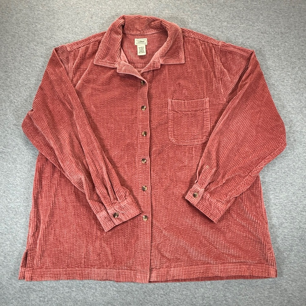 LL Bean Womens XL Pink Corduroy Button Down Shirt Cotton Long Sleeve OQT22 - Picture 2 of 7